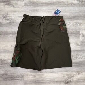 Breaking Waves Men's Olive Green Swim Trunks Camo‎ Patch Accents Medium